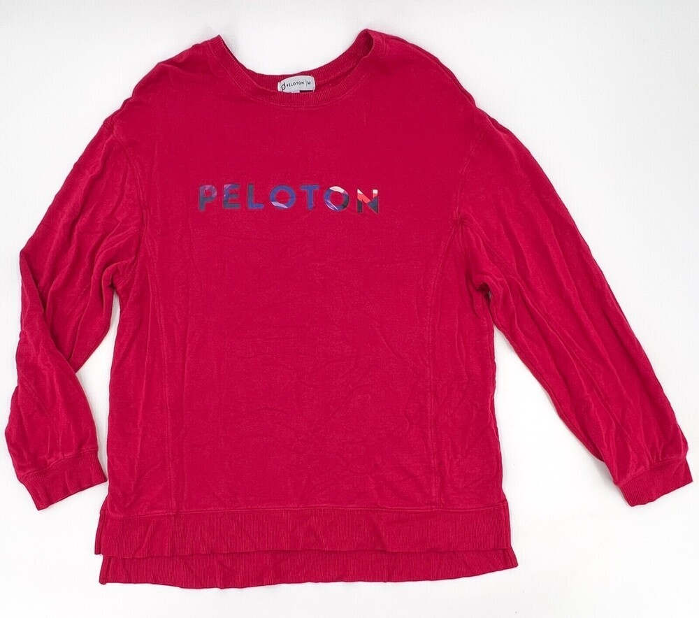 Peloton Shirt Womens Medium Red Long Sleeve Pullover Workout Biker Biking Sweat
